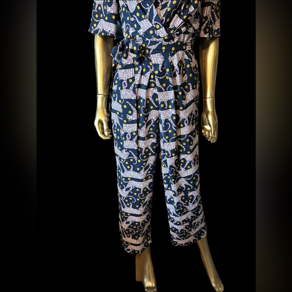 Rare Kate Spade Panther Polka Dot Printed Wide Leg Designer Jumpsuit Size 4 - Picture 8 of 11